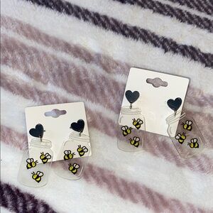 🐝 Bee 🐝 Earrings with jar 🫙 & Heart Accents